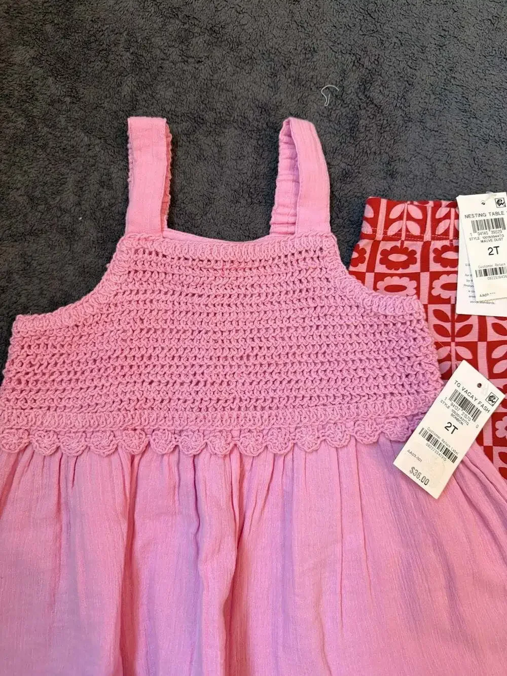 Nesting Table Girls Crochet Tank Dress and Floral Patterned Leggings Set